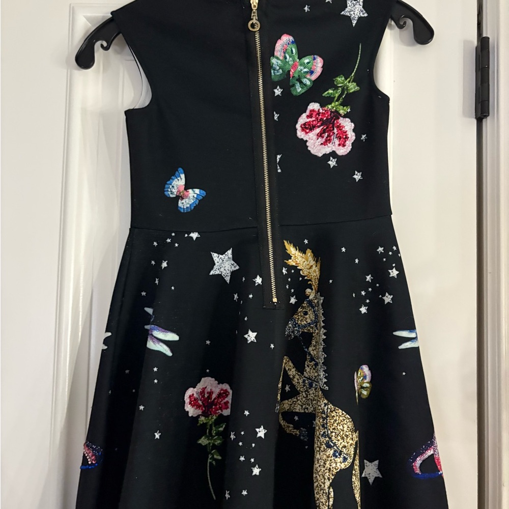 Hannah Banana Black Fit-and-Flare Dress with Glitter Unicorn & Celestial Motifs - Picture 2 of 2